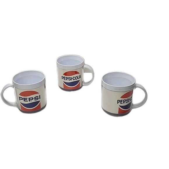 Rare Vintage Pepsi Plastic Coffee Cups Mugs Set of 3  Made In USA - Picture 2 of 11